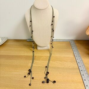Clear brown crystal bead on gold tone chain open scarf necklace drape